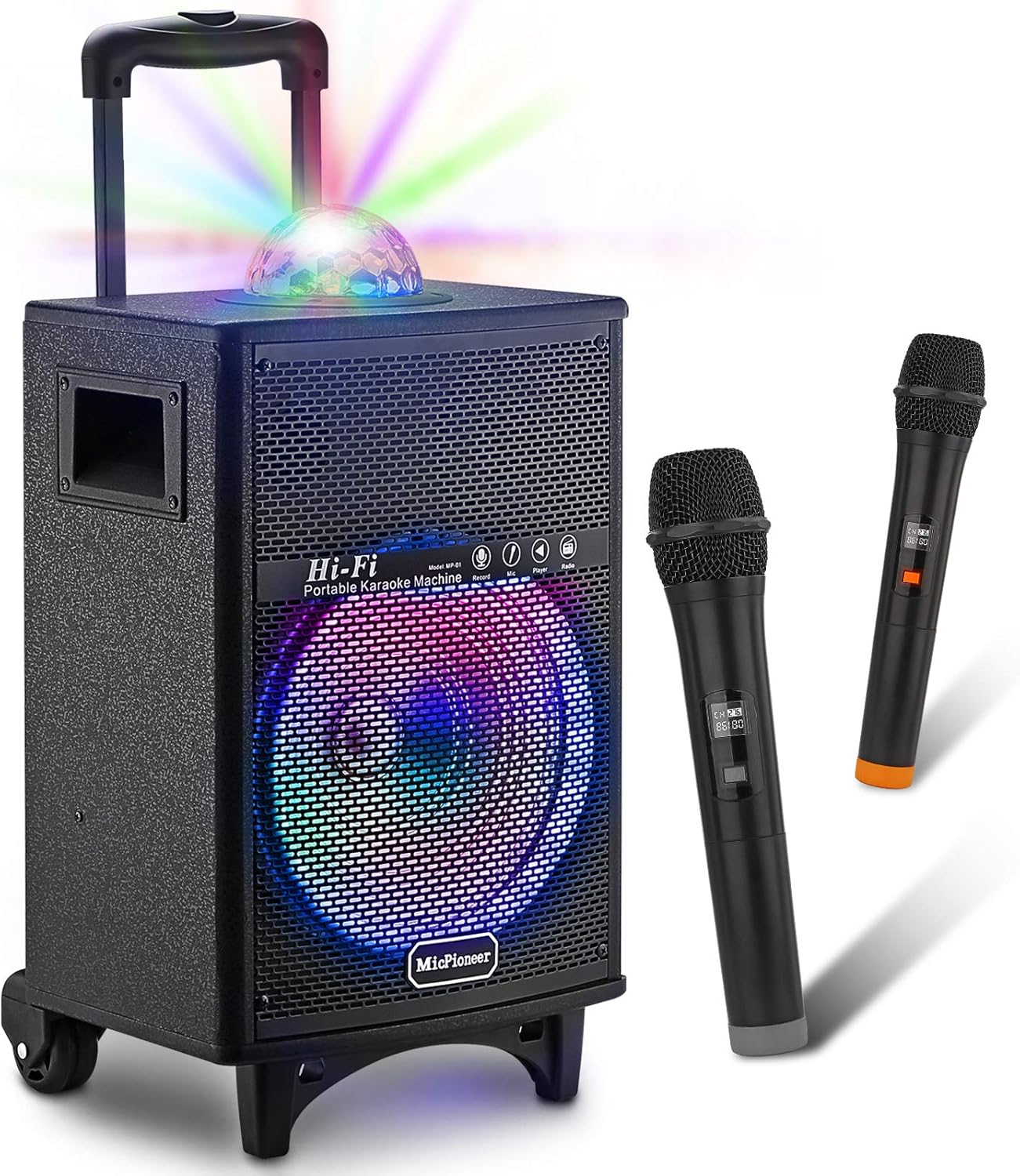 MicPioneer Bluetooth Karaoke Machine for Kids & Adults with 2 Wireless Microphones, Portable Karaoke Speaker with Disco Lights, Gifts for Kids, Boys & Girls
