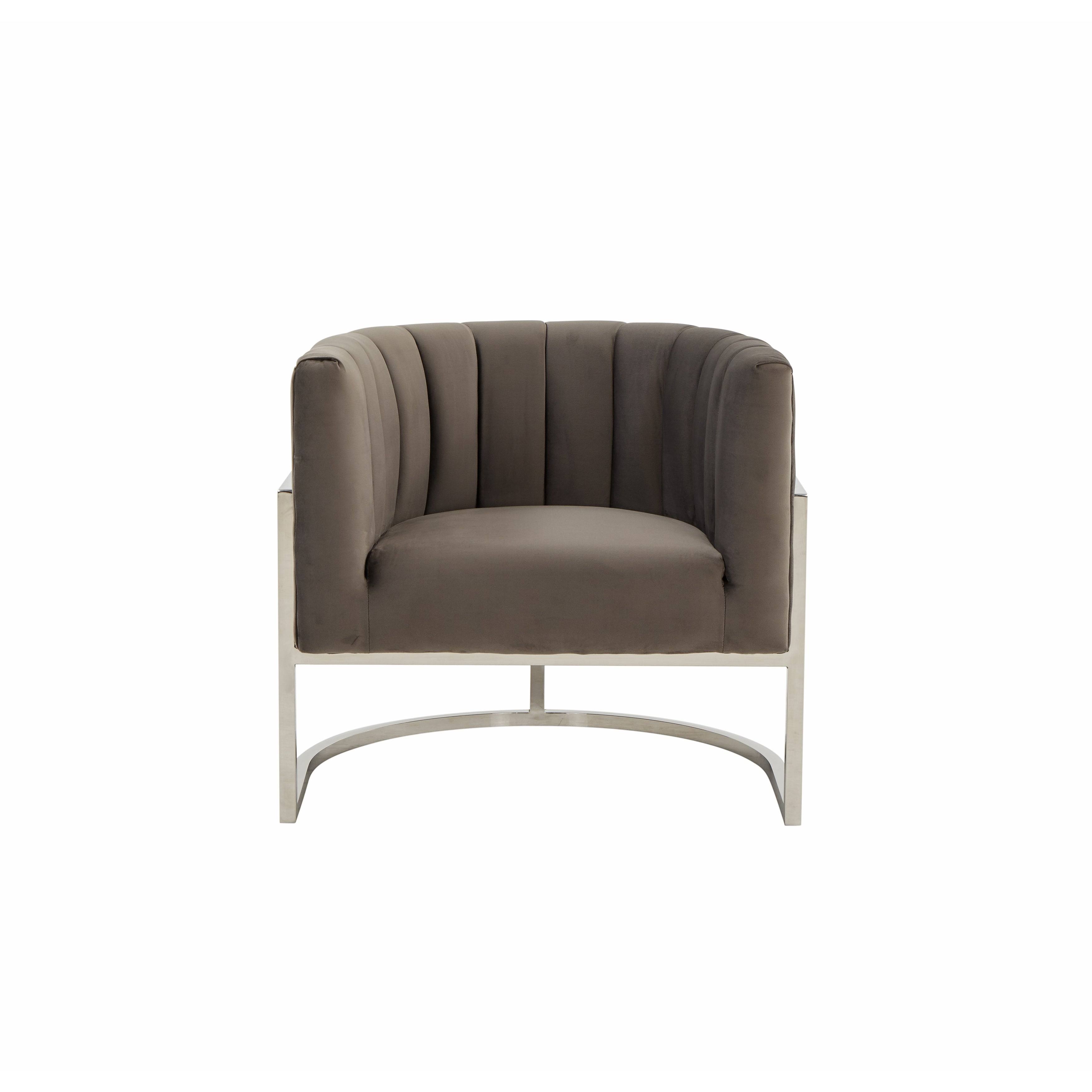 Modrest Landau Modern Grey Velvet u0026 Stainless Steel Accent Chair