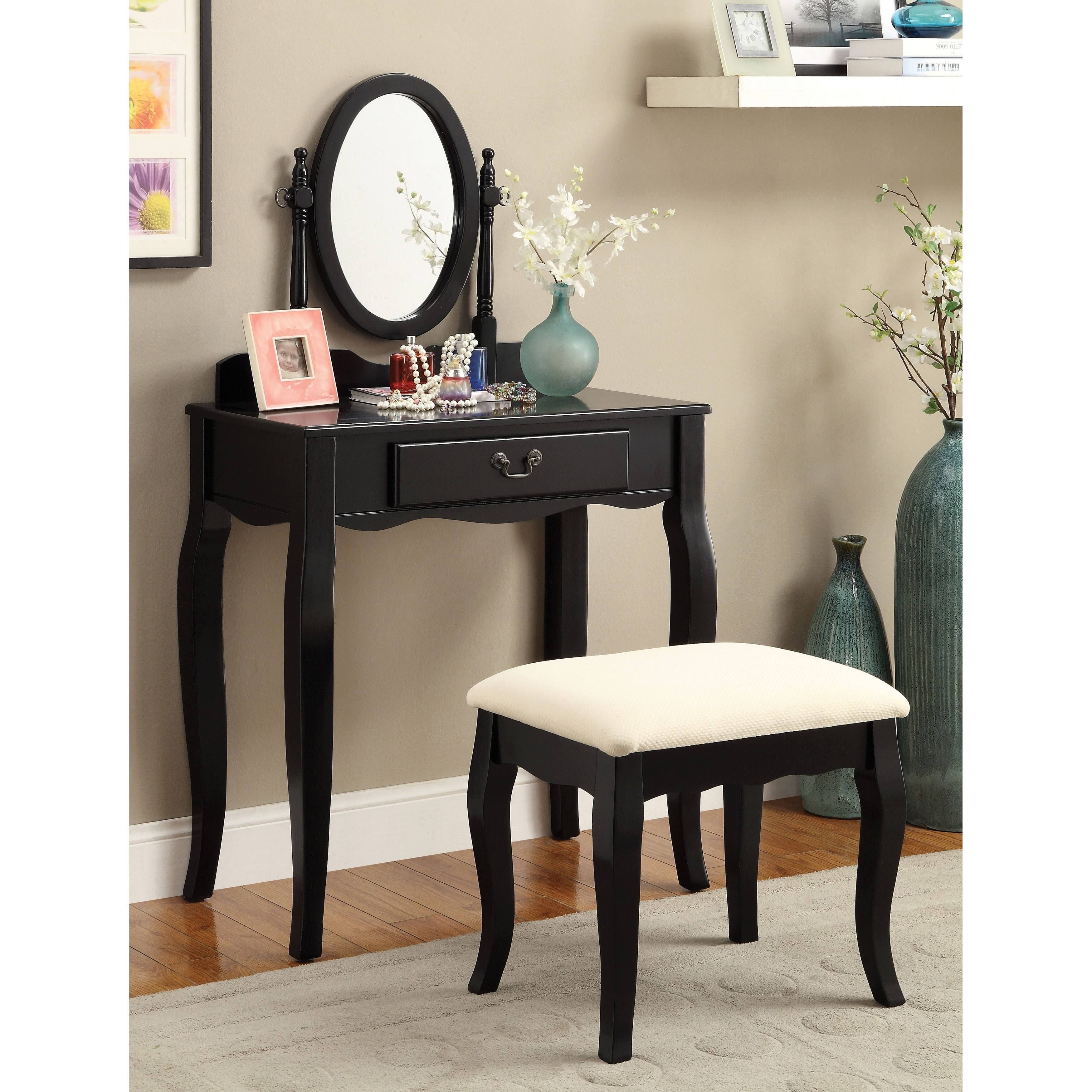 Furniture of America Irun Traditional Solid Wood 2-Piece Vanity Set - Black
