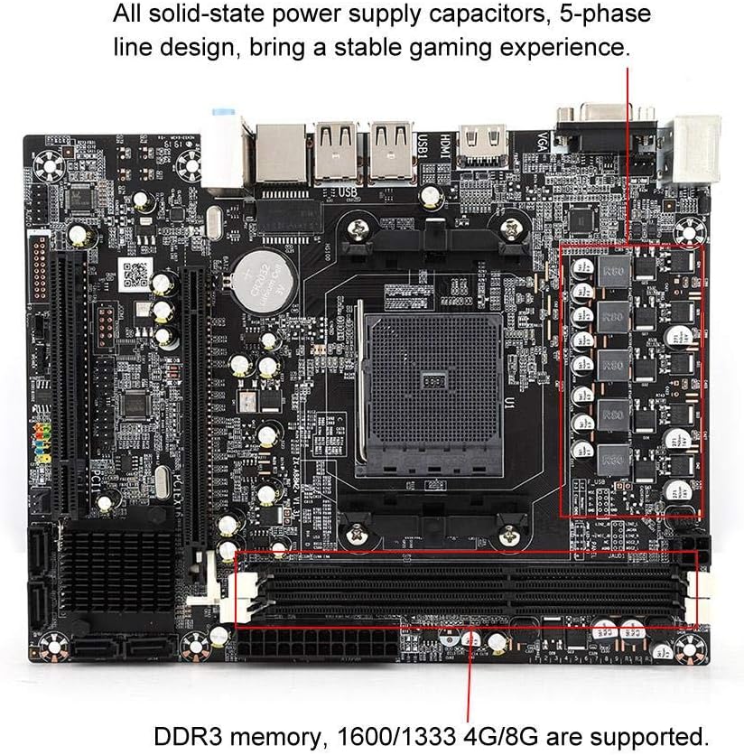 Tosuny for AMD Motherboard, 1333/1600/1866/2133MHz DDR3 Desktop Computer Motherboard Mainboard for AMD (2xDDR3, SATA, HDMI, PCI Express, USB3.0/ USB2.0, FM2/FM2+CPU Interface)