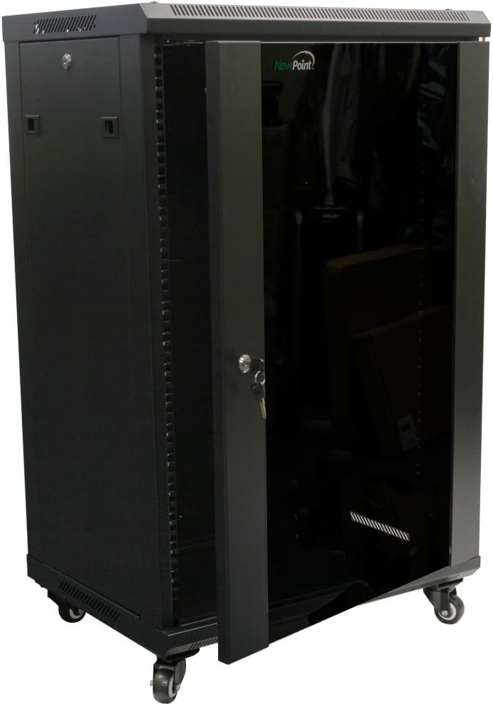 NavePoint 18U Wall Mount Network Server Cabinet Rack Enclosure Glass Door Lock w/Casters
