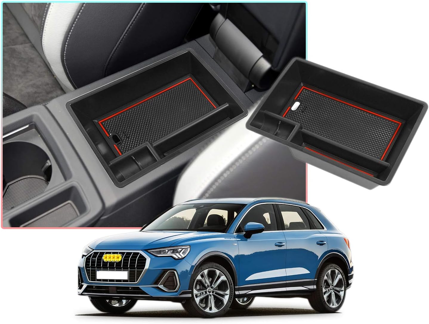 CDEFG Center Console Accessory Organizer for 2019 2020 2021 Q3 F3, ABS Material Armrest Box Insert Tray Glove Secondary Storage Box