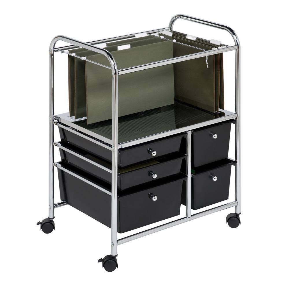 Honey-Can-Do 5-Drawer Filing Cart, Chrome u0026 Black, Black/Chrome
