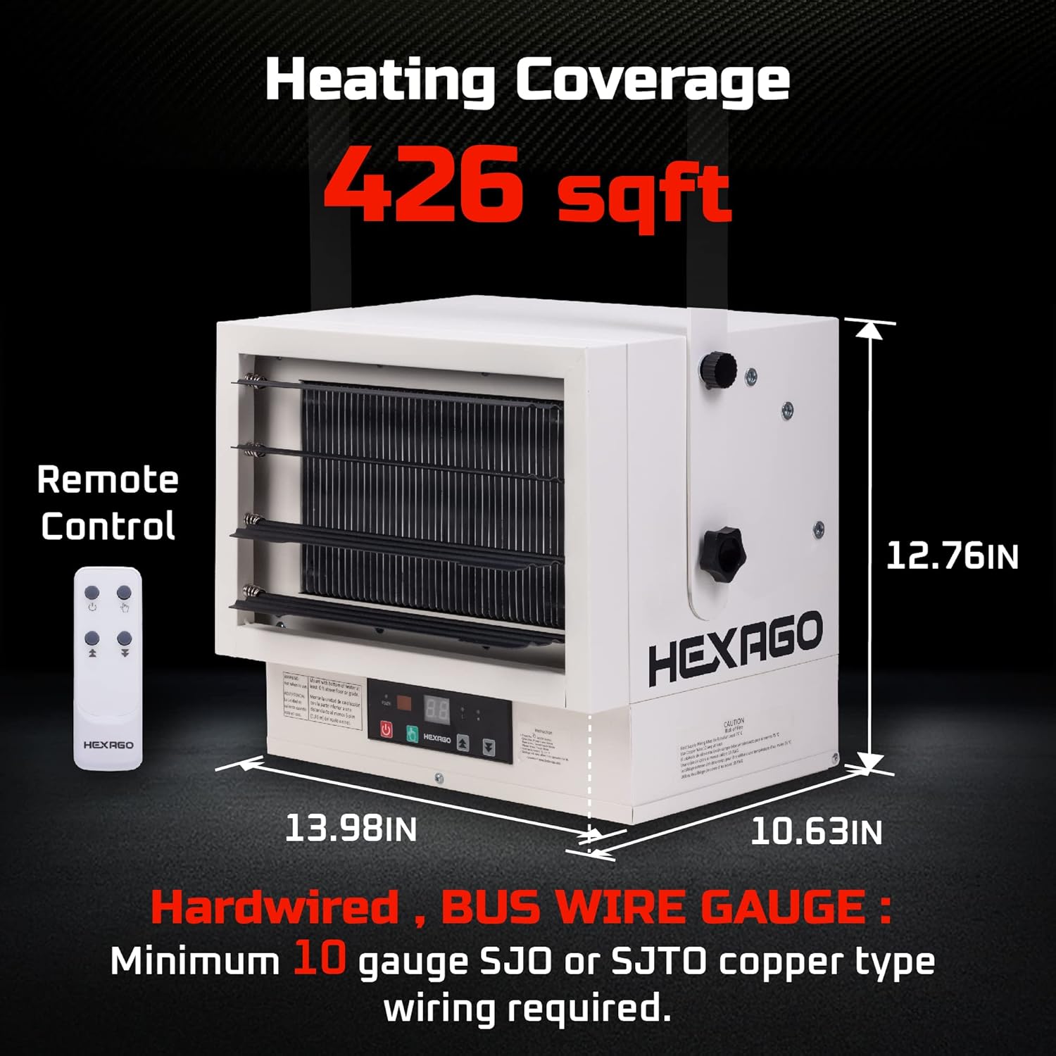 HEXAGO 5000W Industrial Indoor 240V Electrical Garage Heater Hardwire Space Heater w/ Remote, Thermostat and Timer, ETL Listed