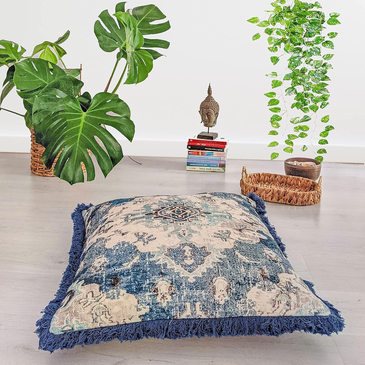 Mandala Life ART Vintage Pouf Ottoman Footstool Cover - 18 inches - Square Moroccan Pouffe Pillow Case - Boho Accent Furniture