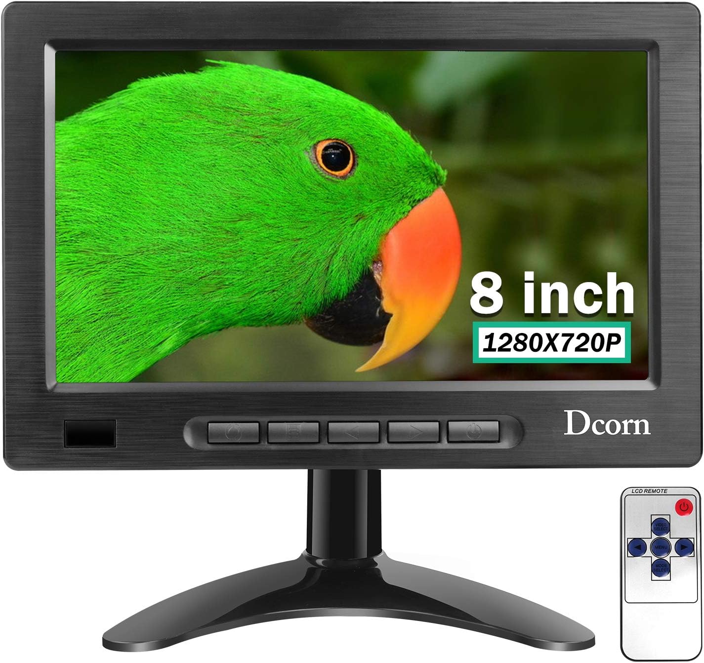 Dcorn 8 Inch Mini Monitor,Small HDMI Monitor 1280x720 16:9 IPS Metal Housing Computer Monitor Support HDMI/VGA/AV/BNC Input with Wall Bracket&Remote Control,178 Full Viewing w/Speaker