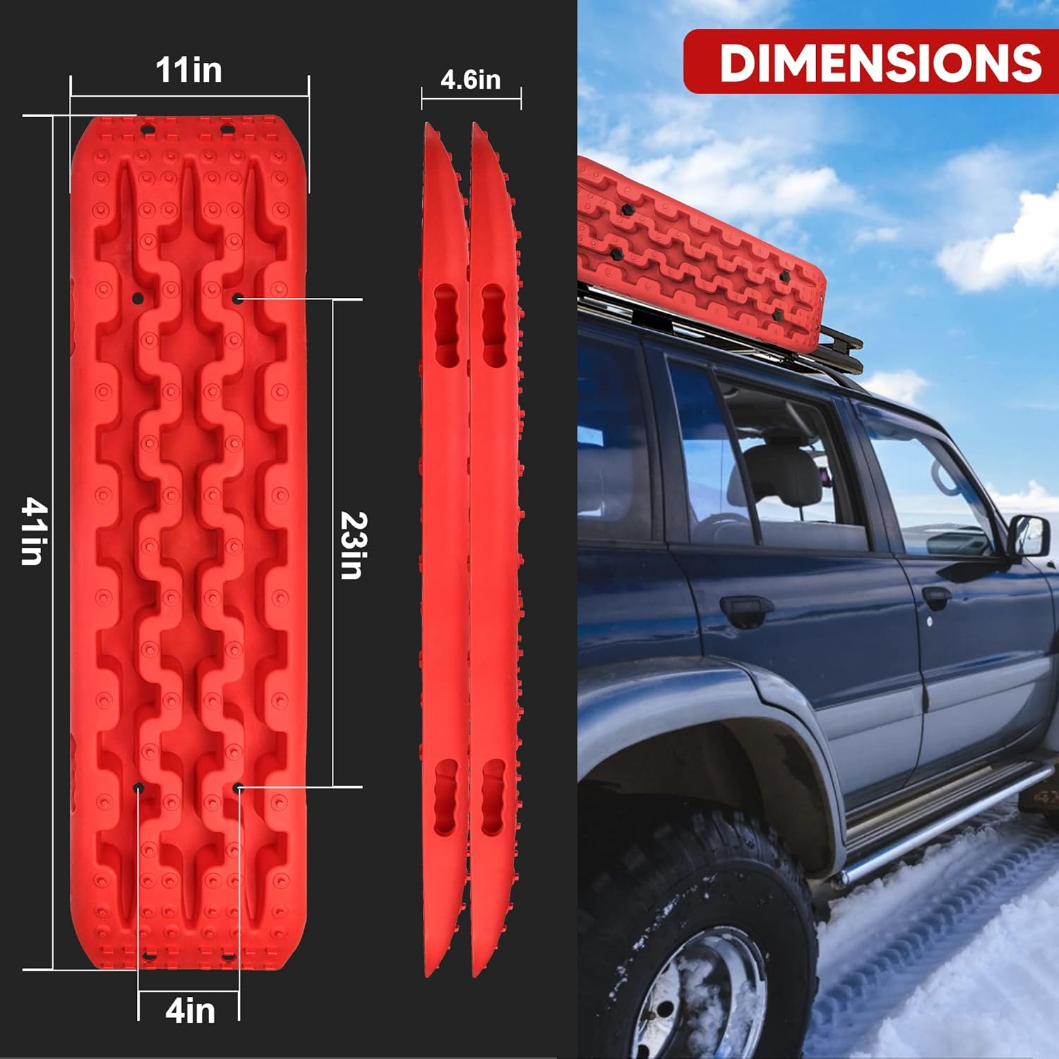 YIYITOOLS Recovery Traction Tracks 2 Piece, Tire Traction Mats for Off Road Mud Sand Snow, 4WD Tire Ladder Lift Mat for Cars Trucks SUVs Vehicle Extraction, Red
