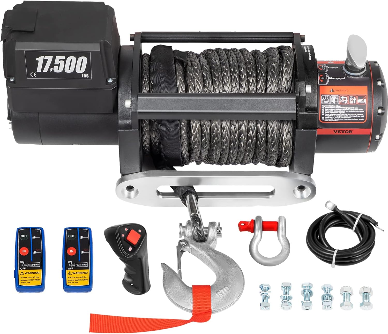 VEVOR Truck Winch 17500lb Load Capacity Synthetic Rope 12V Power Winch with Wireless Remote Control, Powerful Motor for ATV UTV Off Road