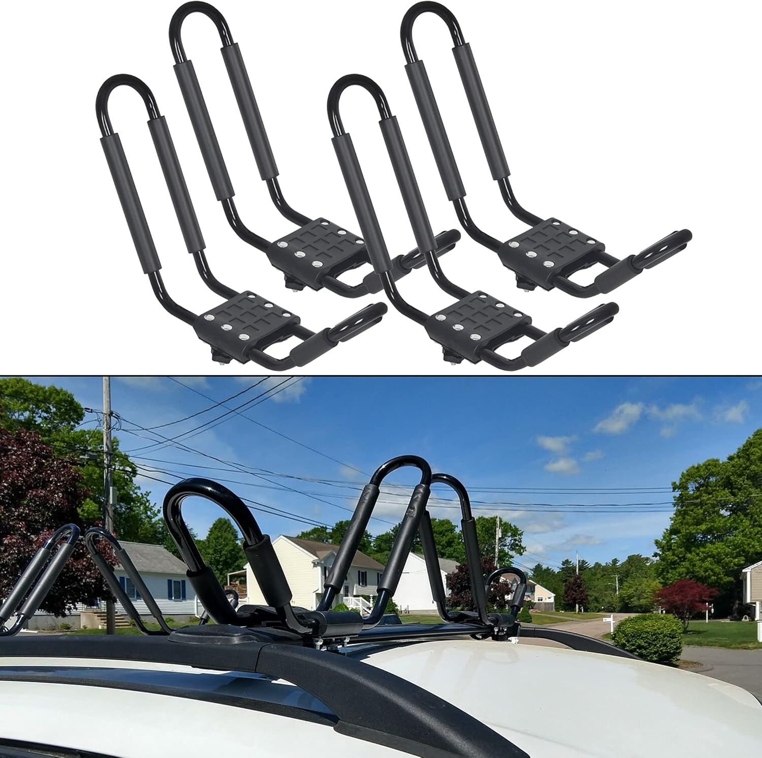 HECASA Universal Kayak Carrier J-Bar Rack 2 Pairs Canoe Boat Rack Surf Ski Roof Rack Top Mount Car SUV Crossbar Pack of 2