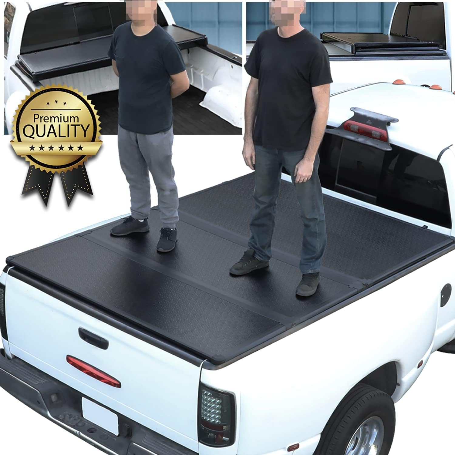 FRP Hard Solid Tri-Fold Adjustable Truck Tonneau Cover Compatible with Ford Ranger 5Ft Short Bed 19-22, Black Powdercoated