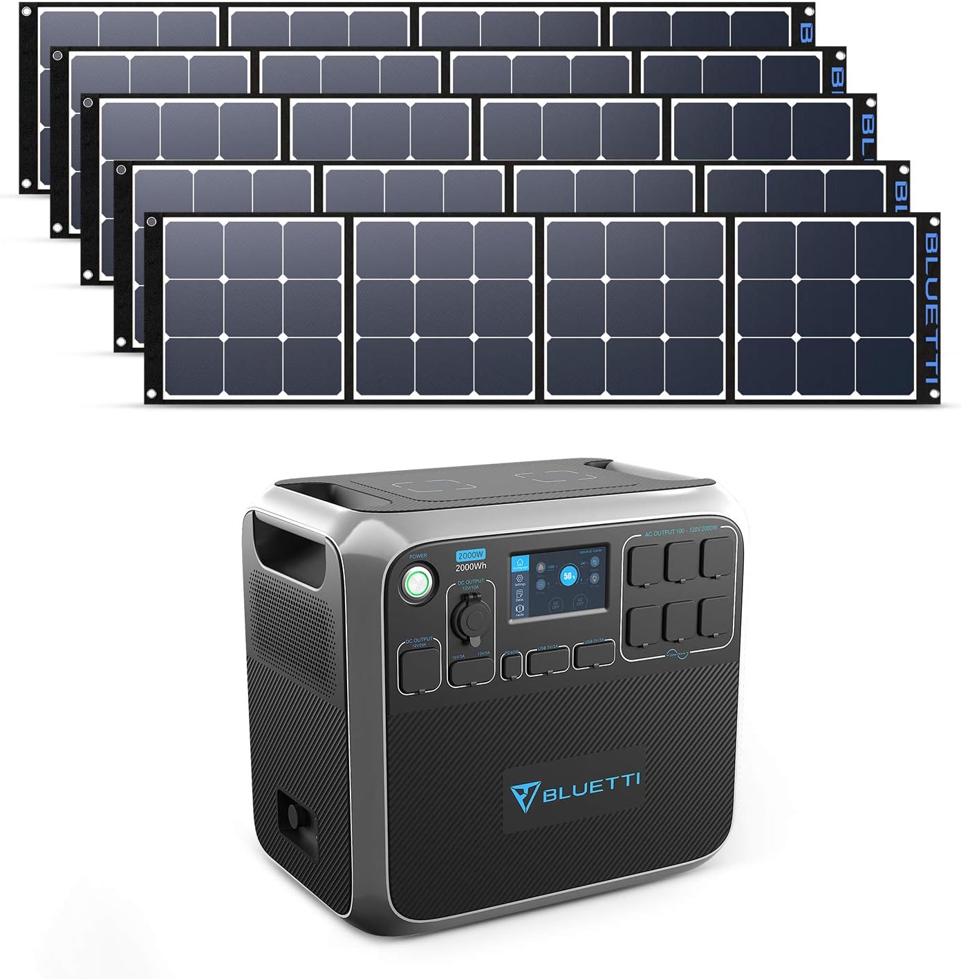 BLUETTI AC200P Portable Power Station with Solar Panel Included 2000W Solar Generator with 5pcs SP120 120W Solar Panels,6 120V AC Outlet Lithium Battery Backup for Home Outage Emergency Outdoor Camping