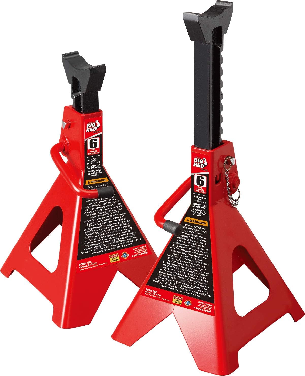 BIG RED T46002A Torin Steel Jack Stands: Double Locking, 6 Ton (12,000 lb) Capacity, Red, 1 Pair Pack of 2