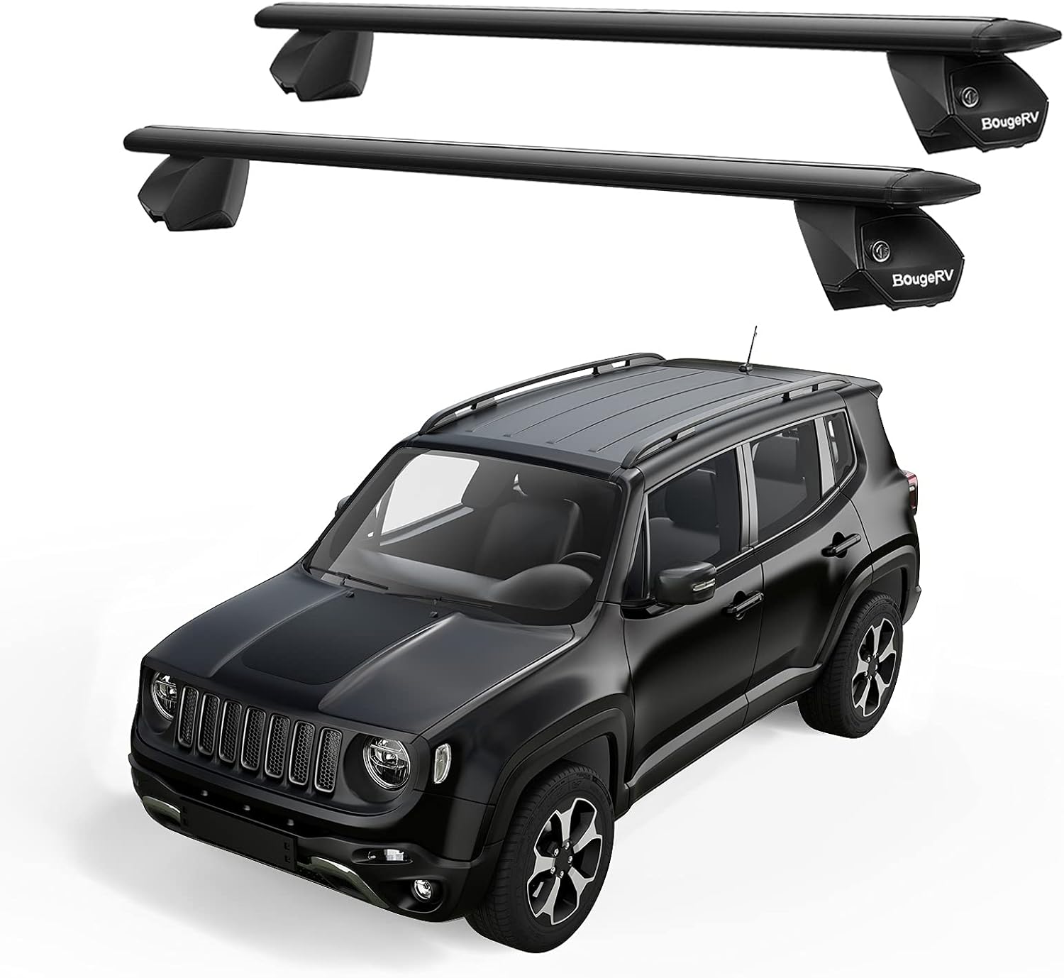 BougeRV Universal Anti-Theft Roof Rack Cross Bar 53'' for car with Separated or Integrater Side Rail with Groove Black Aluminum Cross Bar (1 Pair)