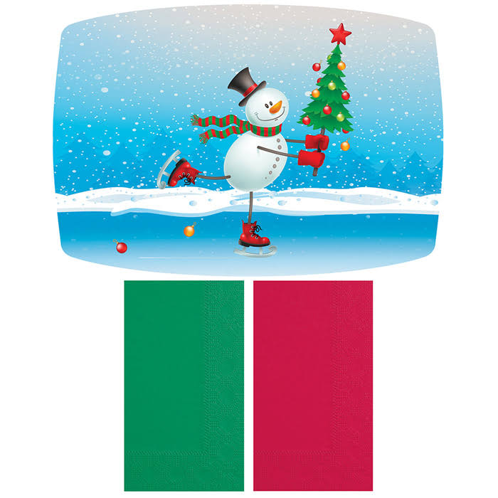 Hoffmaster Skating Snowman Combo Pack with Coordinating Dinner Napkins (Case of 500)