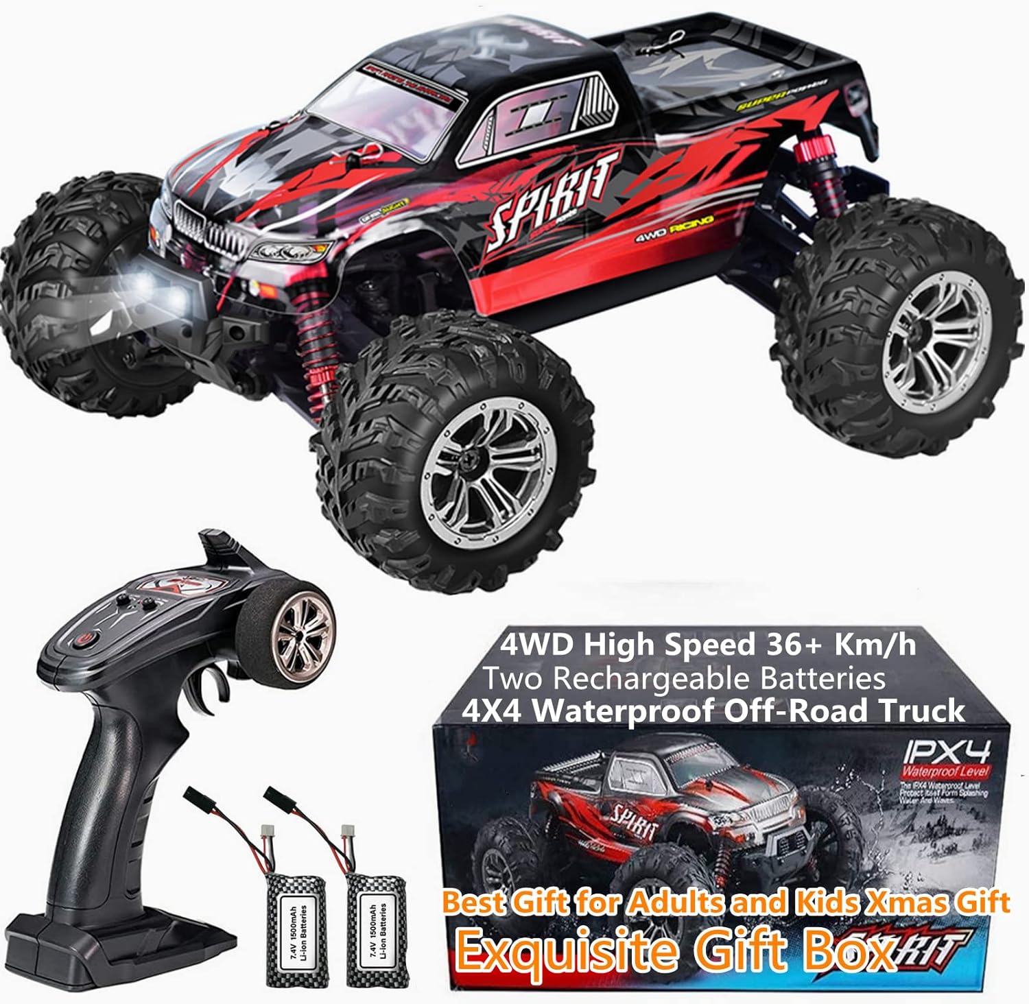 RC Cars 1:16 Scale 4WD High Speed 36+ Km/h Remote Control Car, All Terrains Electric Toy Off Road Hobby Monster Truck, 2.4GHz Remote Control, 80+ Min Play, Best Gift for Adults and Kids Xmas Gift Pack of 2