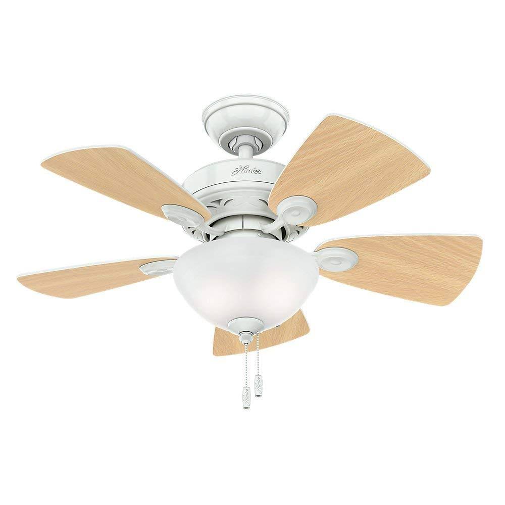 Hunter Watson 34x22 Ceiling Fan with Light - White - Snow White/Bleached Oak Blades