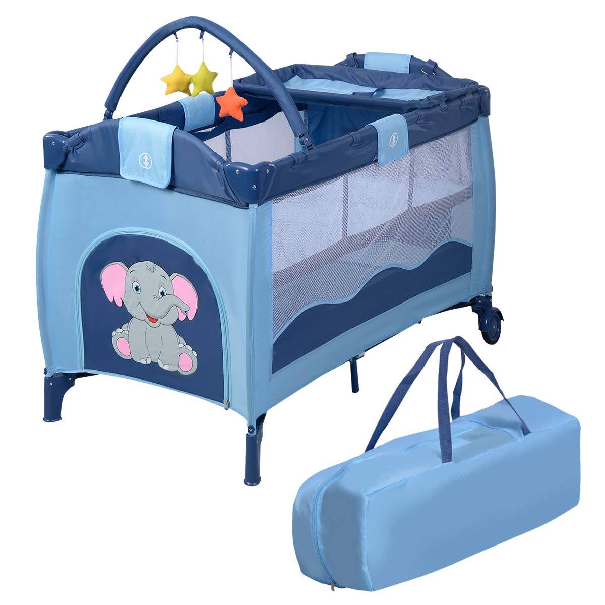 Giantex Portable Baby Crib Playpen Pack Travel Infant Bassinet Bed (Blue)