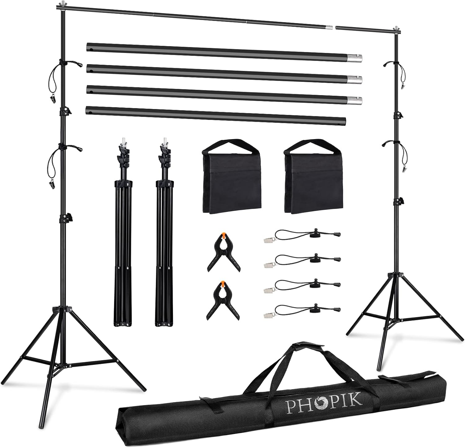 PHOPIK Photo Studio Backdrop Stand, 10ft Adjustable Photo Background Holder, Back Drop Banner Stand Support System Kit for Portrait & Studio Photography, Birthday Party