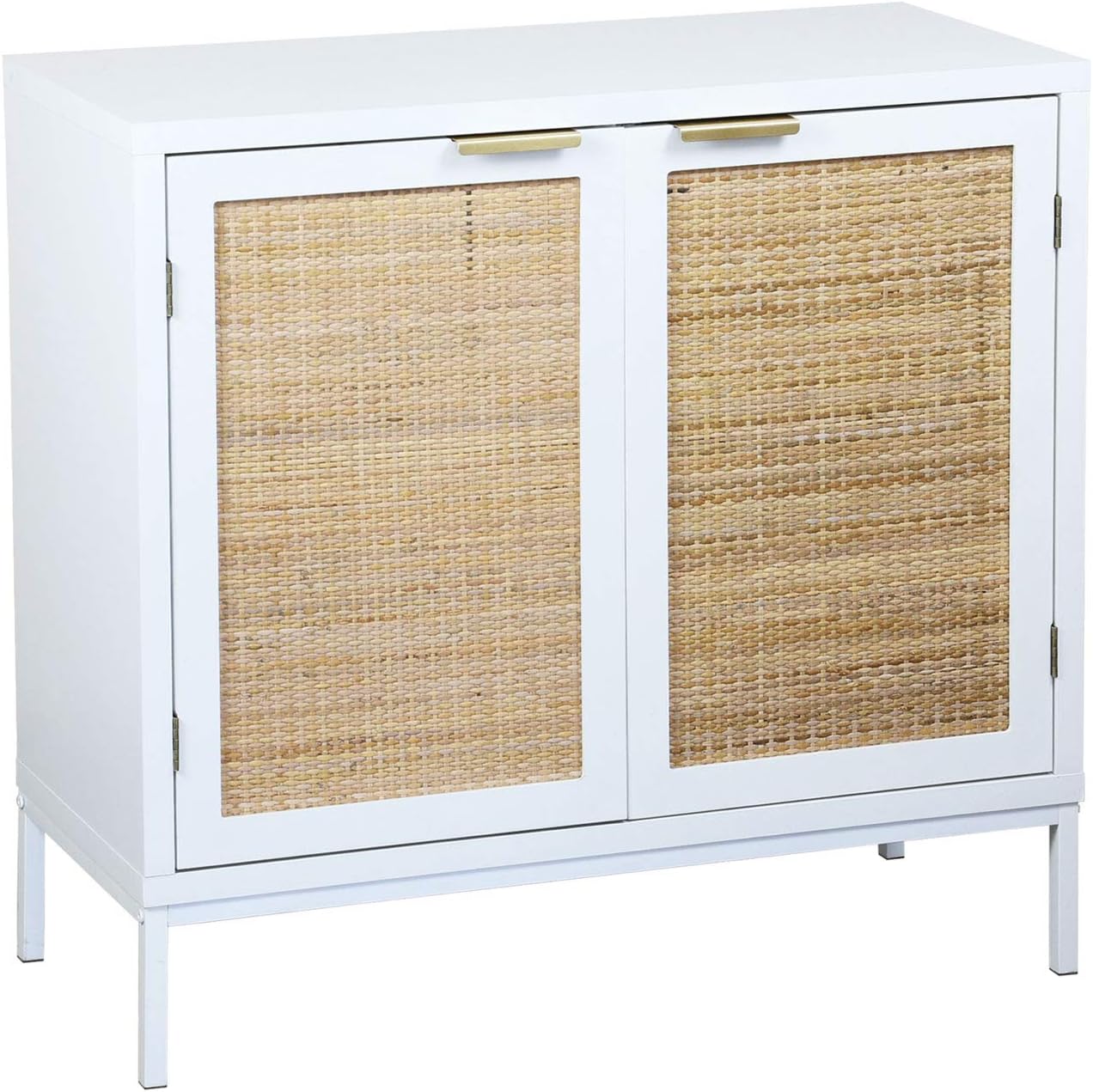 Accent Storage Cabinet, Anmytek Buffet Cabinet Double Door Kitchen Sideboard Furniture with Natural Rattan, White H0013