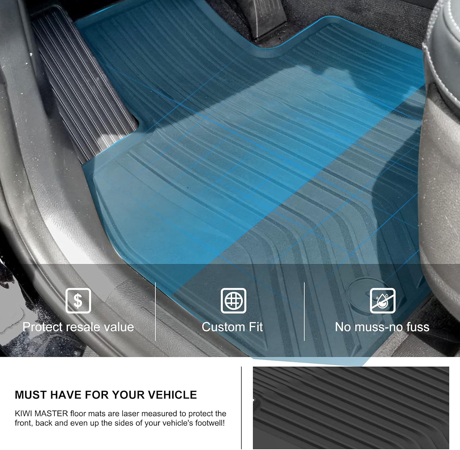 KIWI MASTER Floor Mats Compatible for 2020-2022 Kia Telluride Accessories All Weather Mat Liners Front & 2nd 2 Row Seat TPE Slush Liner Black S9F13-AC000