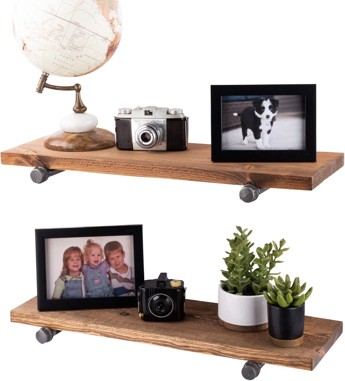 Industrial Pipe Wooden Shelves Restore by Pipe DÉCOR Premium Douglas Fir Wood Shelving 36 Inch Length Set of 2 Boards and 6 Straight Brackets Trail Brown Finish