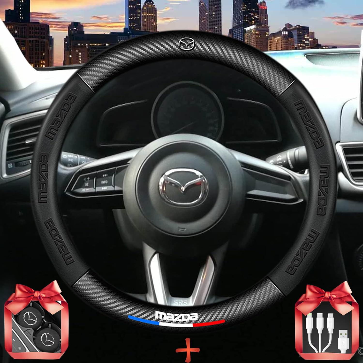 Custom-fit for Audi Car Steering Wheel Cover, Leather Breathable Nonslip 3D Car Logo Carbon Fiber Texture Sport Style Wheel Cover, Interior Modification for Audi Accessories (For Audi, Black)