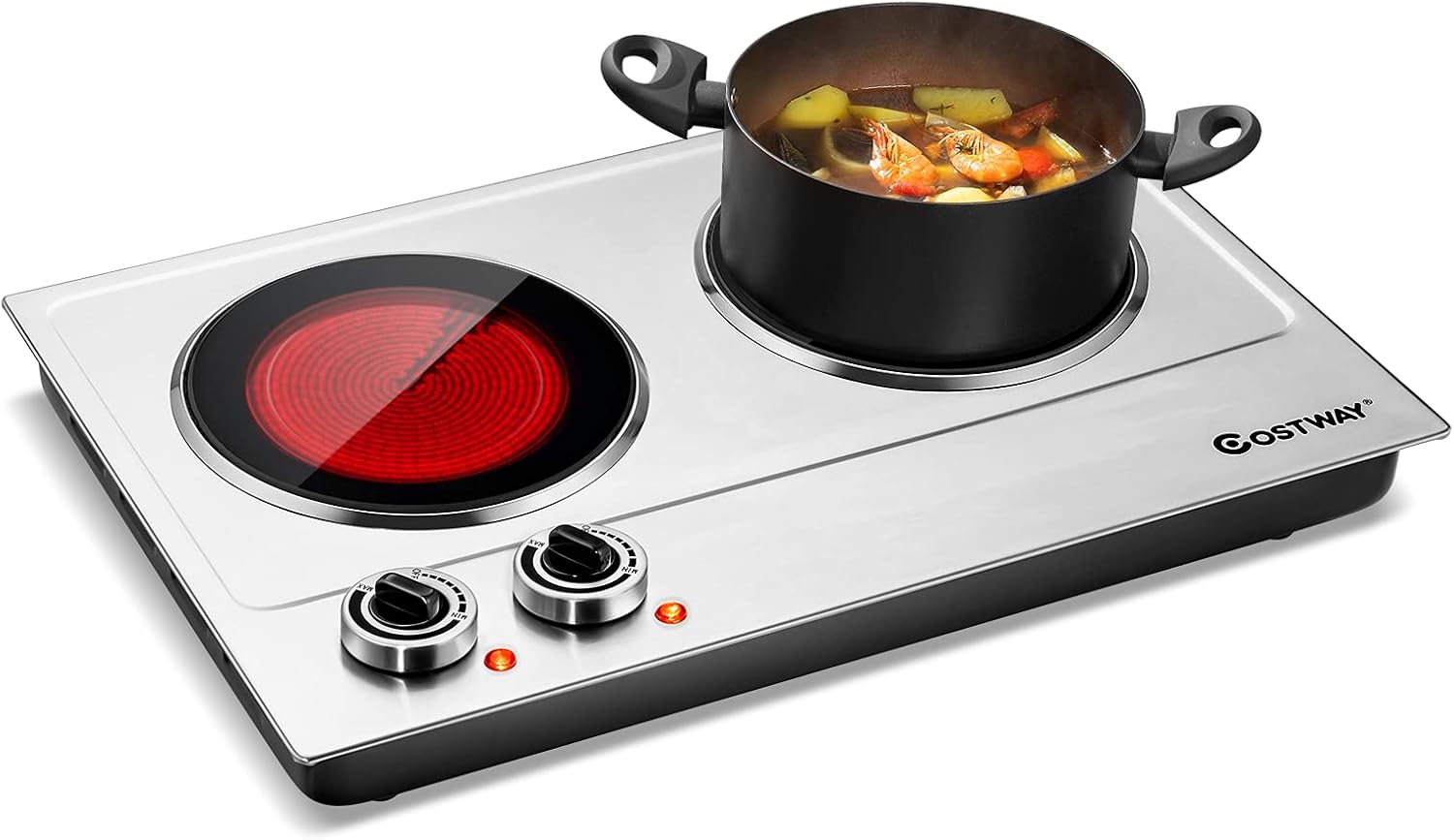 Hot Plates Electric, Arlime 1800W Electric Double Burners, Large Hot Plate with Temperature Control,automatic shut off, Electric Burners for Cooking Protable,Non-slipping Feet, Stainless Steel Easy to Clean Pack of 2