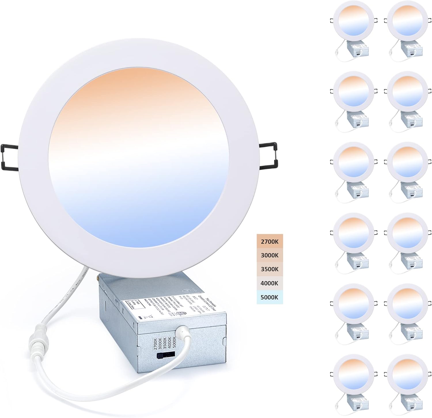 6-inch LED Recessed Slim Downlight - POPANU Canless Ceilling Lights with Junction Box, IC Rated ETL 15W 1050lm Dimmable LED Panel Light, Black Finish (Cool White (4000k), 6 Pack) Pack of 2