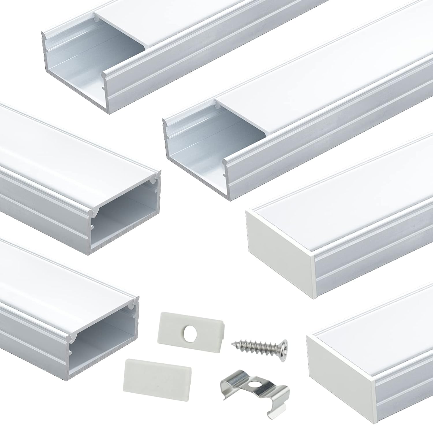 Muzata 6Pack 3.3FT/1M Silver LED Channel with Milky White LED Light Diffuser Shallow Design Super Wide Aluminum LED Track Extrusion for Hue Plus Strip Light U Shape Channel U102 1M WW,LU2 LP1