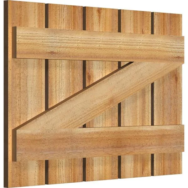 28 7/8x22W x 20x22H TimberCraft Five 5 3/8x22 Boards Spaced Board-n-Batten Shutters w/Z-Bar, Rough Sawn Western Red Cedar (Per P