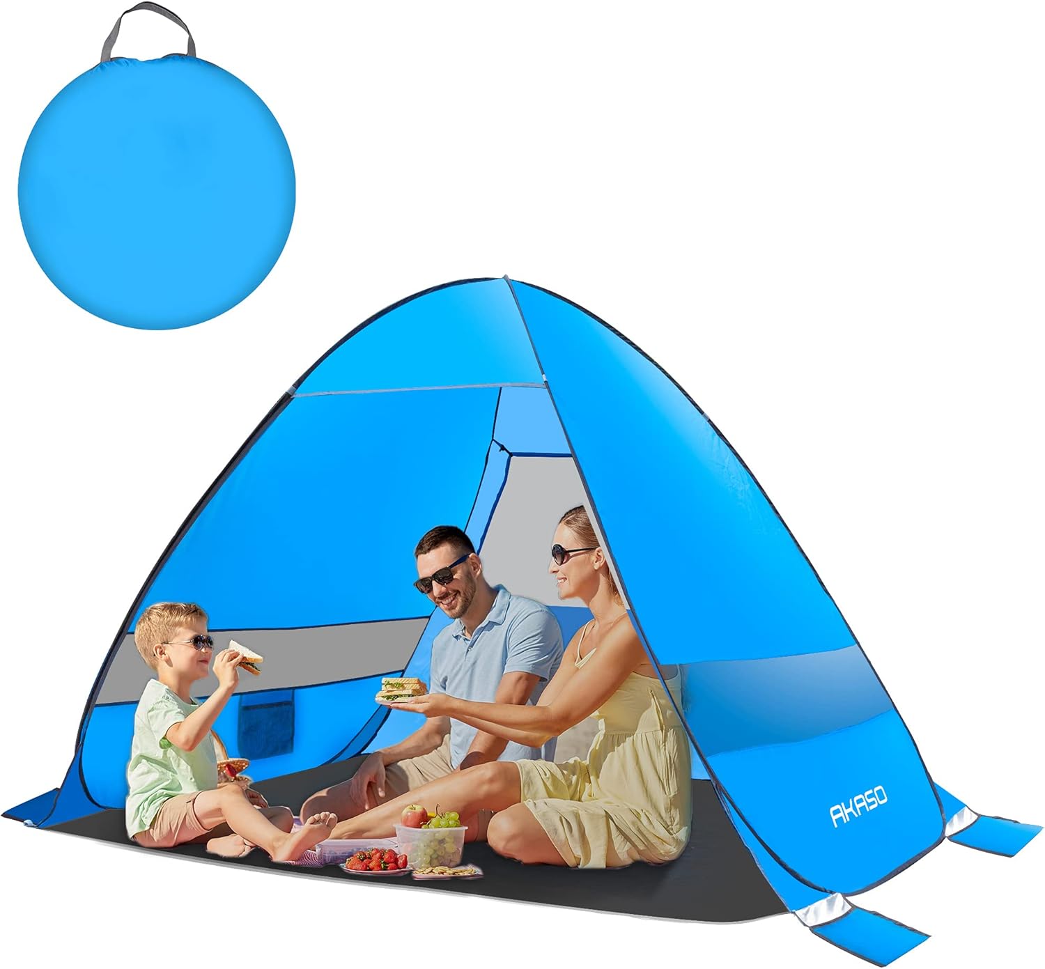 AKASO Beach Tent, Anti UV Pop Up Camping Tent, Ultralight Easy Set Up Small Tents with Carry Bag for 4 Person Hiking Glamping Beach Outdoor
