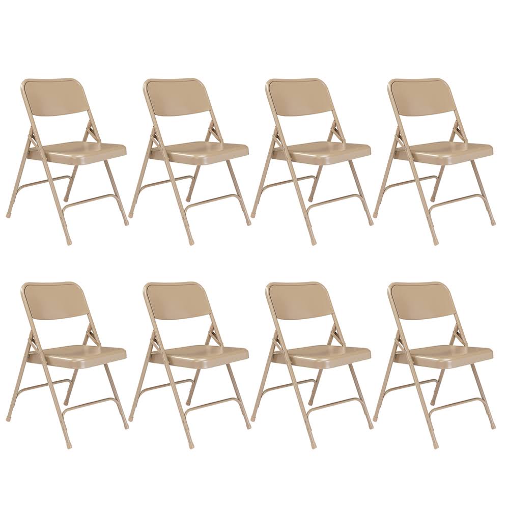 National Public Seating 200 Series Premium All-Steel Double Hinge Folding Chair, Beige (Pack of 8)