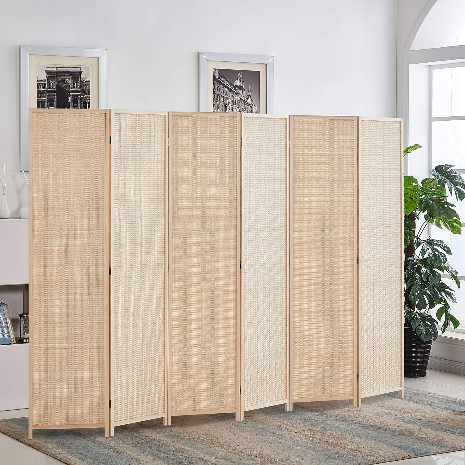 6 ft. Tall-Extra Wide, Bamboo Room Divider, 6 Panel Room Divider/Screen, Room Dividers and Folding Privacy Screens 6 Panel,Wall Divider,Room partitions/Separator/Dividers-Bamboo 6