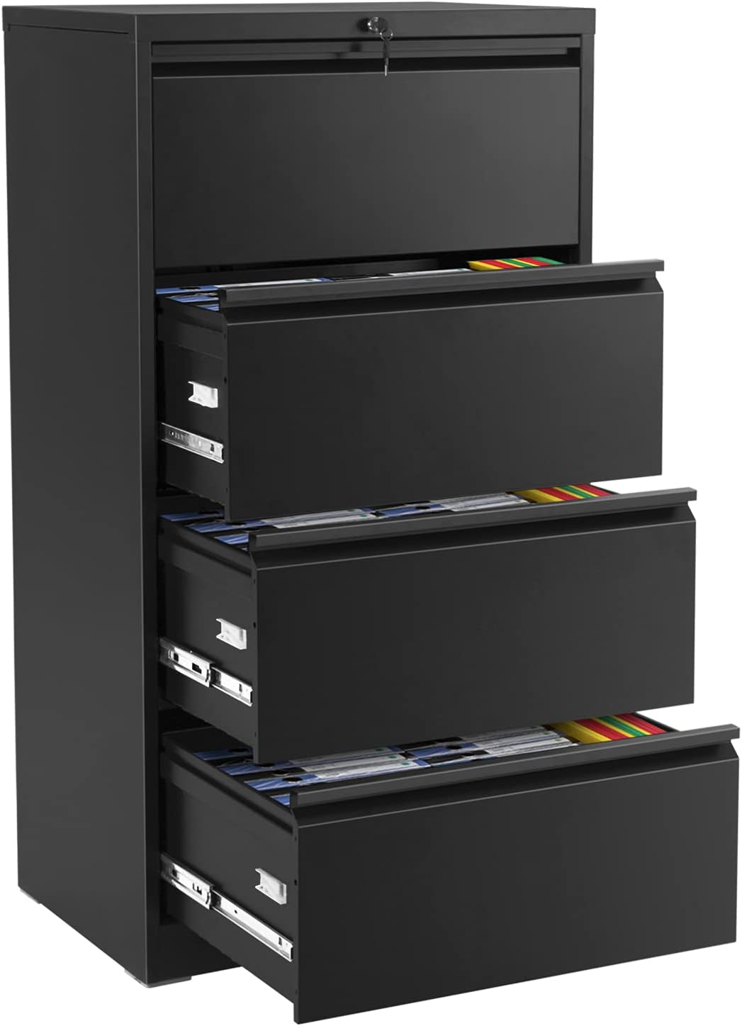 2 Drawer Lateral File Cabinet with Lock, Metal Office Lateral Filing Cabinet, Pataku Large Capacity File Cabinet for Home and Office, Black