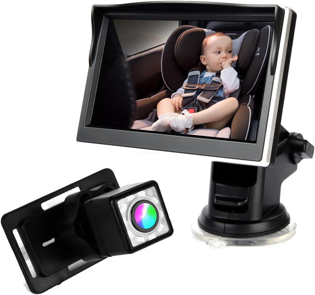 Baby Car Mirror, 5 IN 1080P Baby Car Camera with Night Vision, Backseat Baby Camera For Car with Wide Crystal Clear View, Baby Car Monitor For Infant Children Kid Toddler - Baby Must Haves