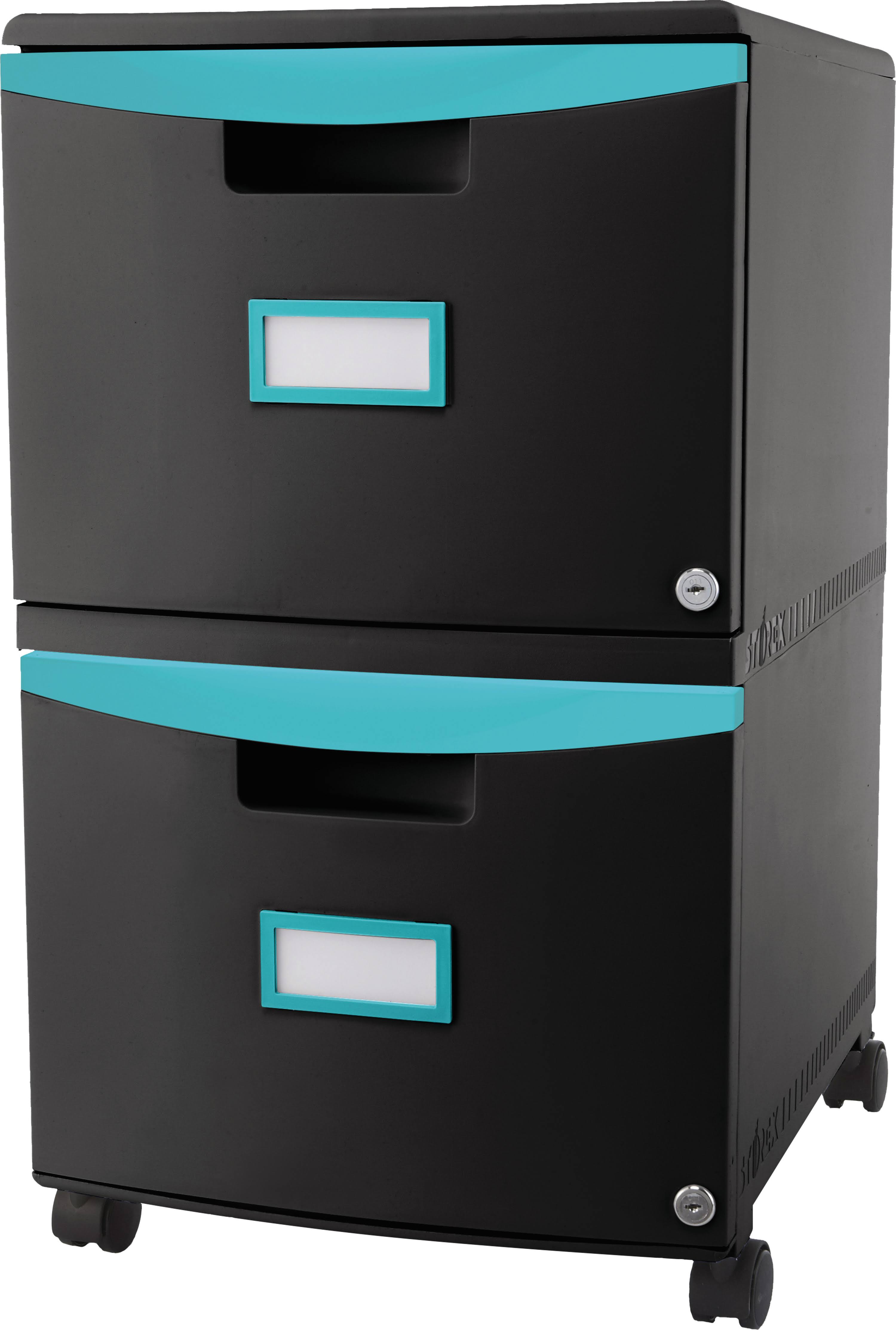 Storex 2-Drawer Mobile Filing Cabinet, Black/Teal (STX61315U01C)