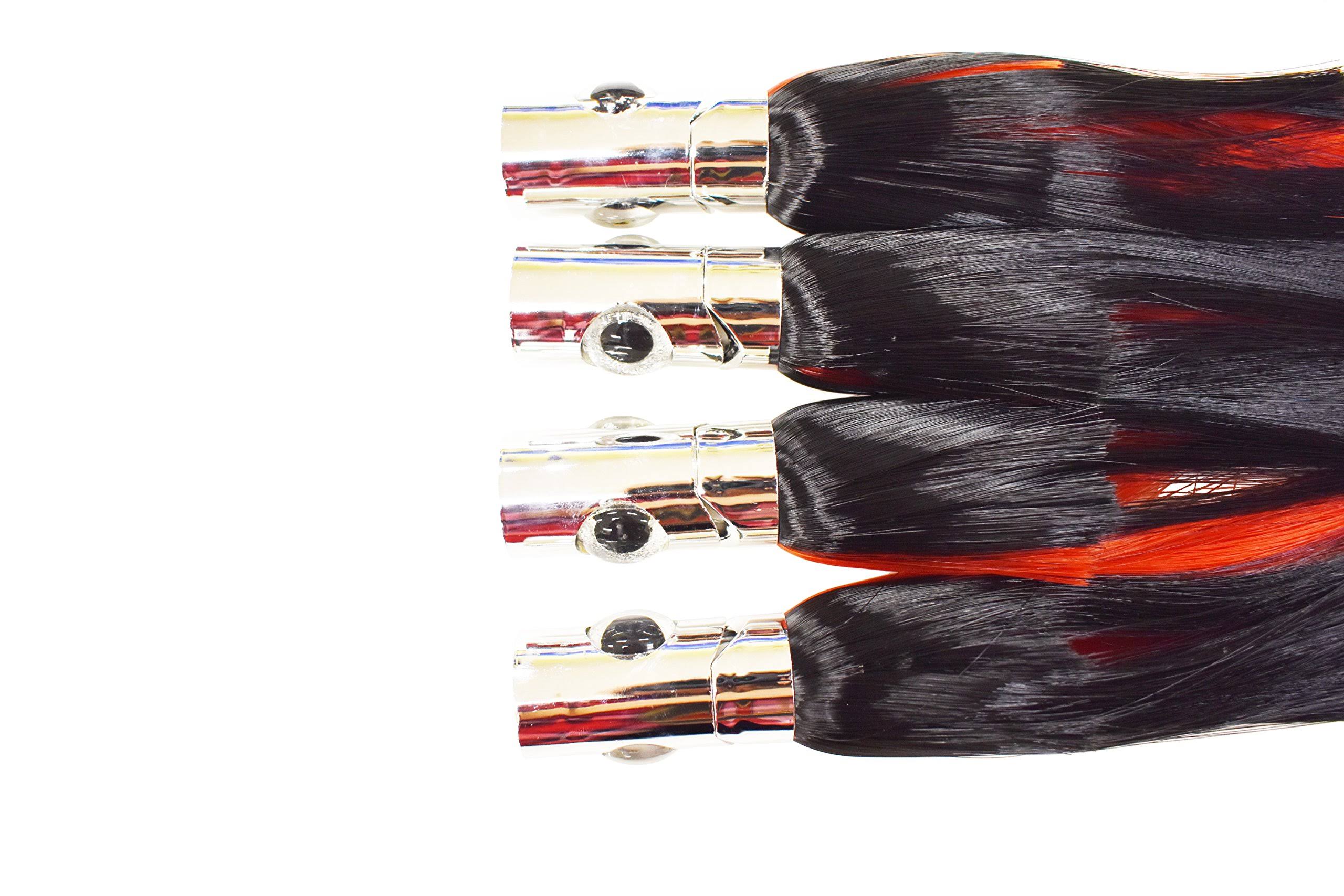 10 inch Red/Black Ilander Style 4 Pack Chrome Head Fishing Lures