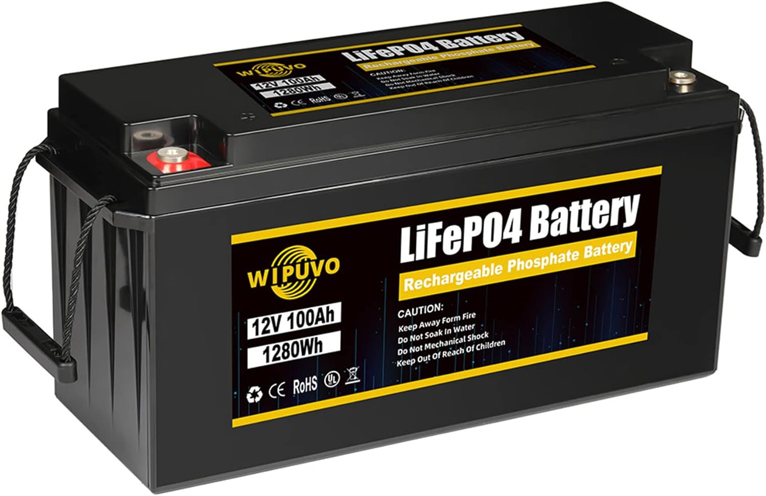 WIPUVO 12V 100Ah Lithium Battery LiFePO4 Deep Cycle Rechargeable Battery Pack with Built in BMS Perfect for RV Solar and Off Grid Applications