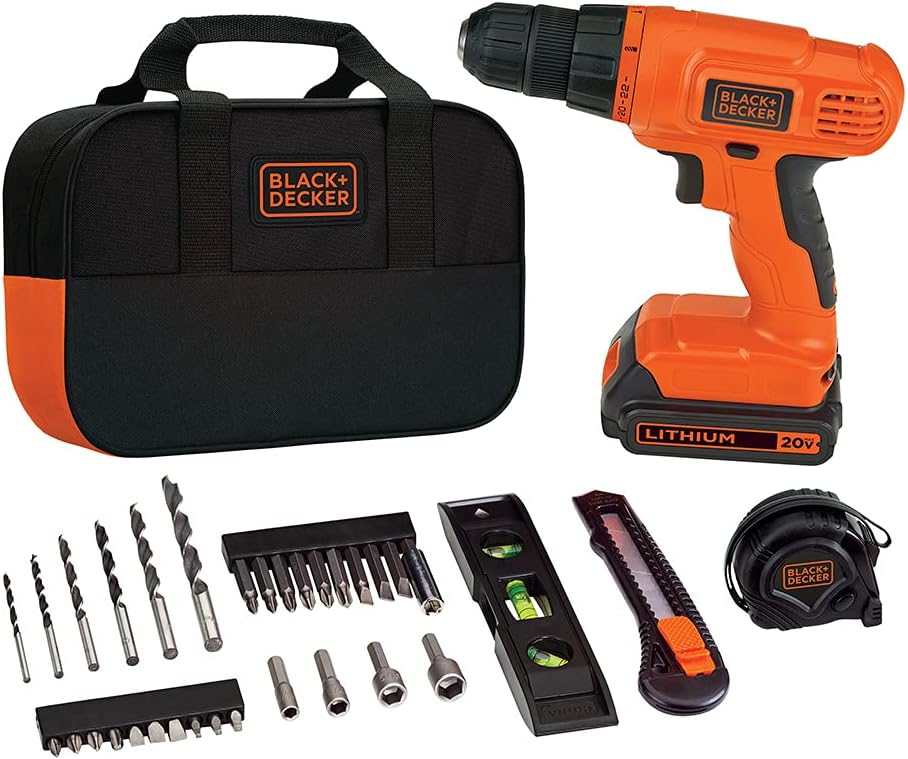 BLACK+DECKER 20V MAX Drill & Home Tool Kit, 34 Piece (BDCD120VA) , Orange