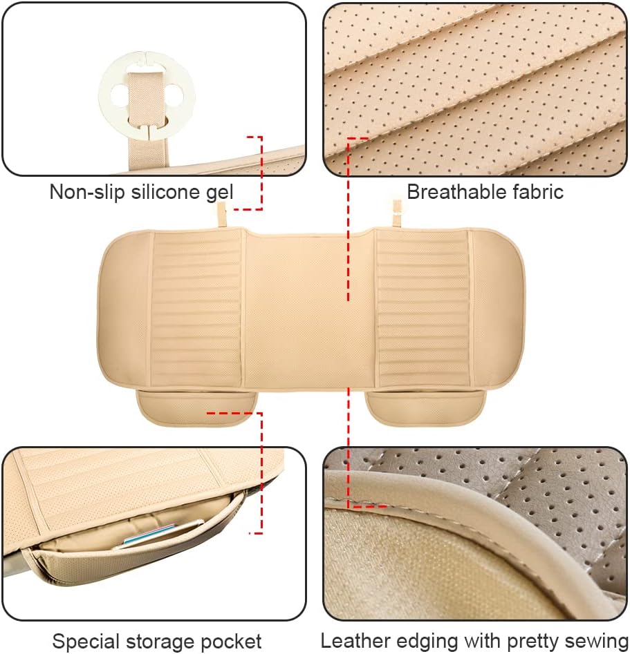 SOCAUNY Auto PU Seat Cover Beige Rear Seat Cushion Car Interior Accessories Breathable Back Cover for Vehicle Supplies Long Pad Mat