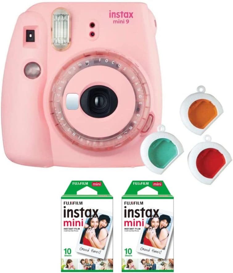 Fujifilm instax Mini 9 Instant Camera (Flamingo Pink) and instax Film Twin Pack (20 Exposures) Bundle Pink