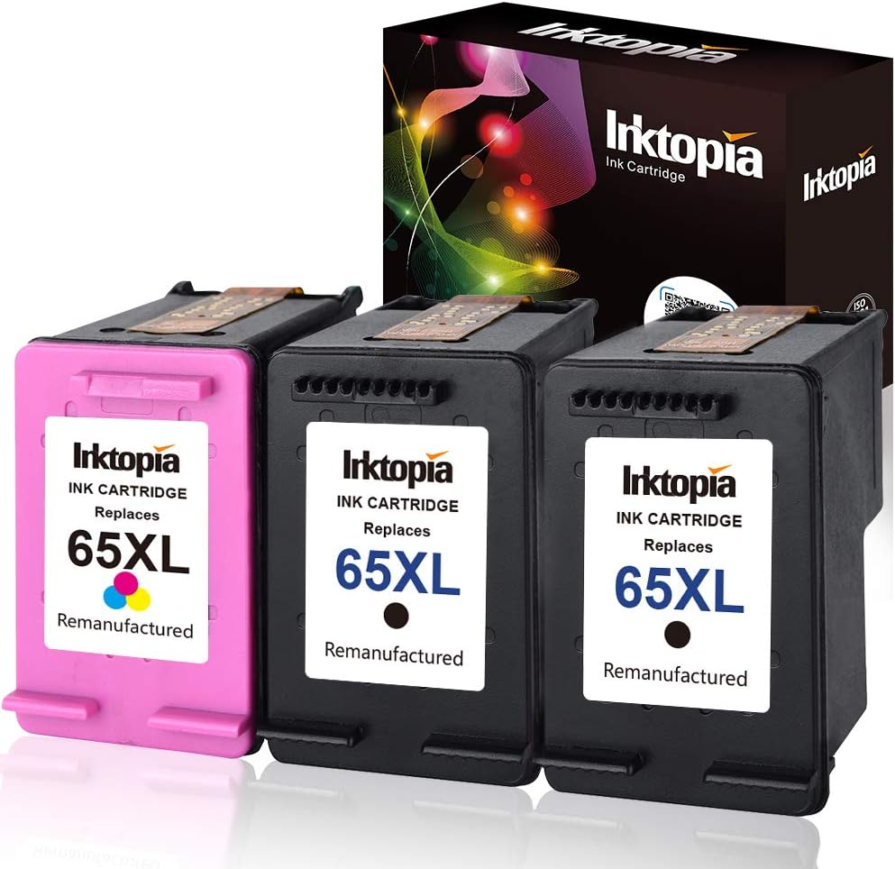 Inktopia Remanufactured for HP 65 XL 65XL Ink Cartridge High Yield, 2 Black and 1 Tri-Color, Use with HP Deskjet 3755 3752 3758 3732 3730 3721 3720 2624 Envy 5055 5052 Printer High Yield Pack of 2