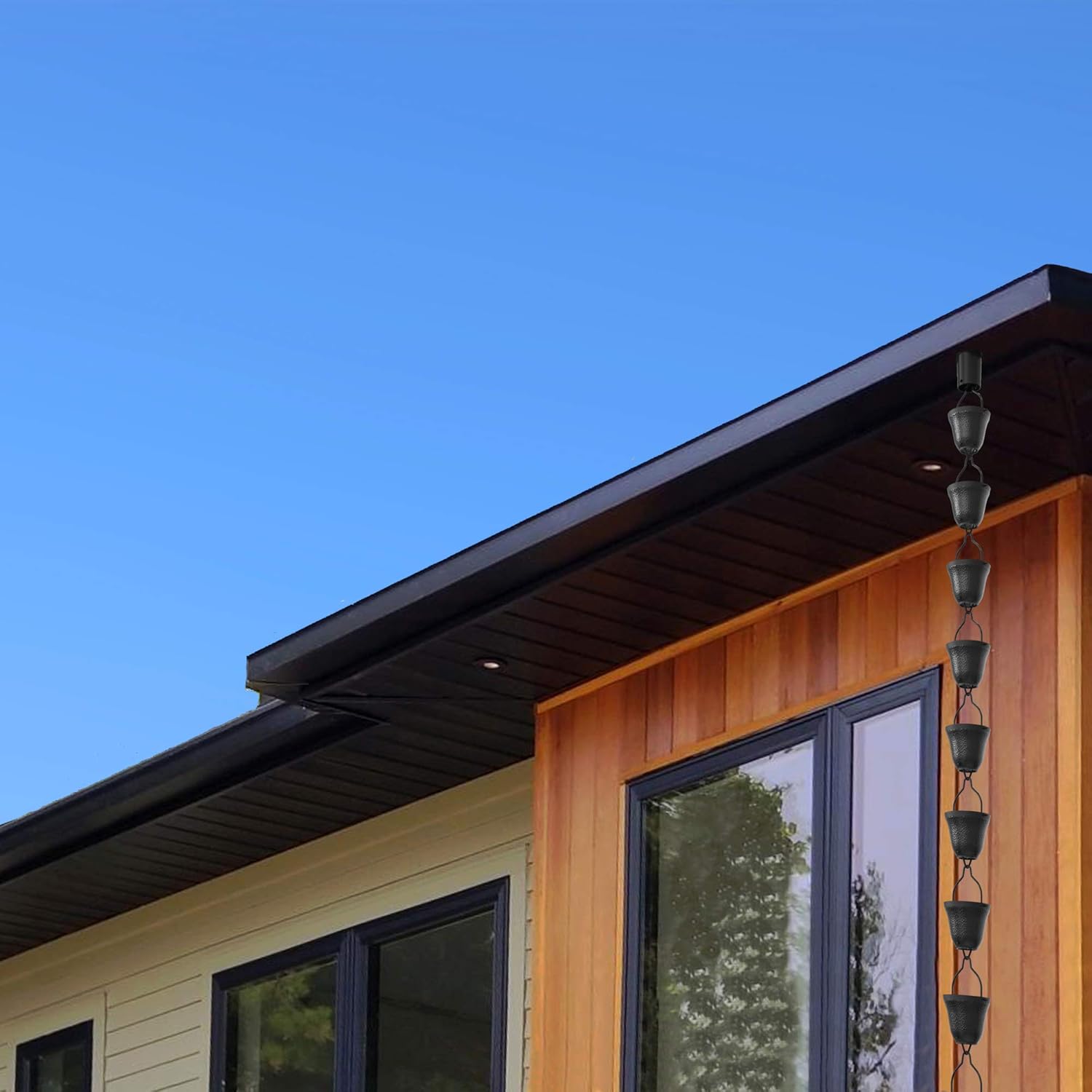 Rain Chains Direct Contempo Rain Chain, 8.5 Feet Length, Aluminum, Black Powder Coated, Functional and Decorative Replacement for Gutter Downspouts Pack of 2