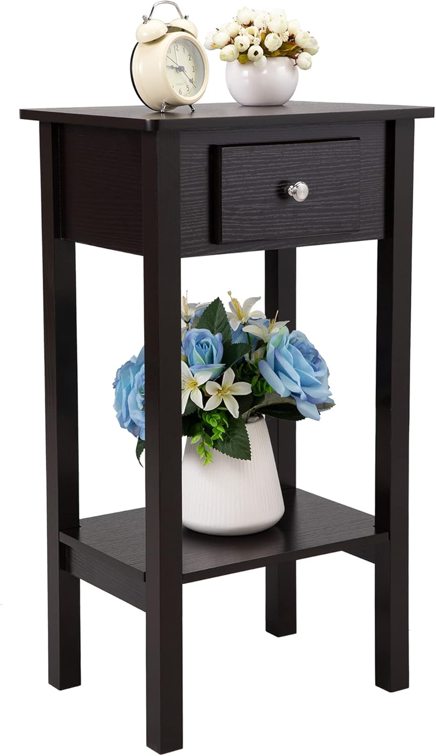 2-Tier Bedrooms Nightstand with Drawers,Compact Bedside Table with Storage,White