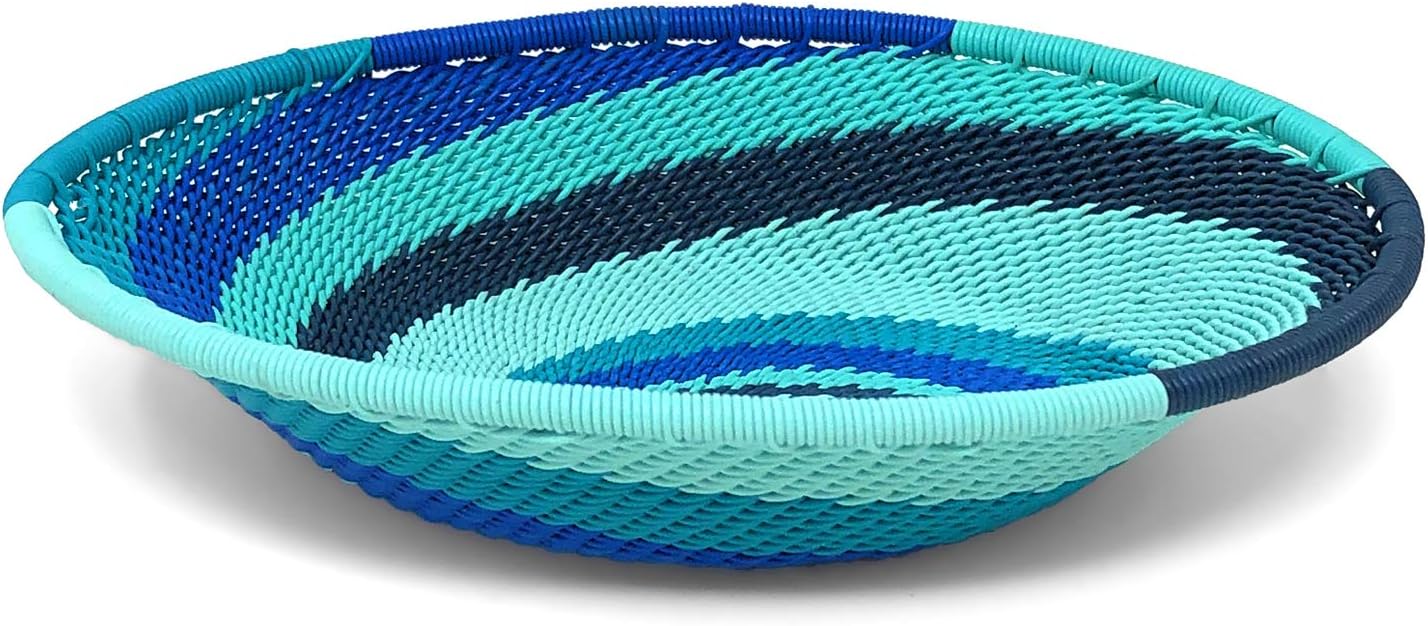 Bridge for Africa Fair Trade Zulu Telephone Wire 5.5-inch Small Oval Basket, African Ocean Pack of 2