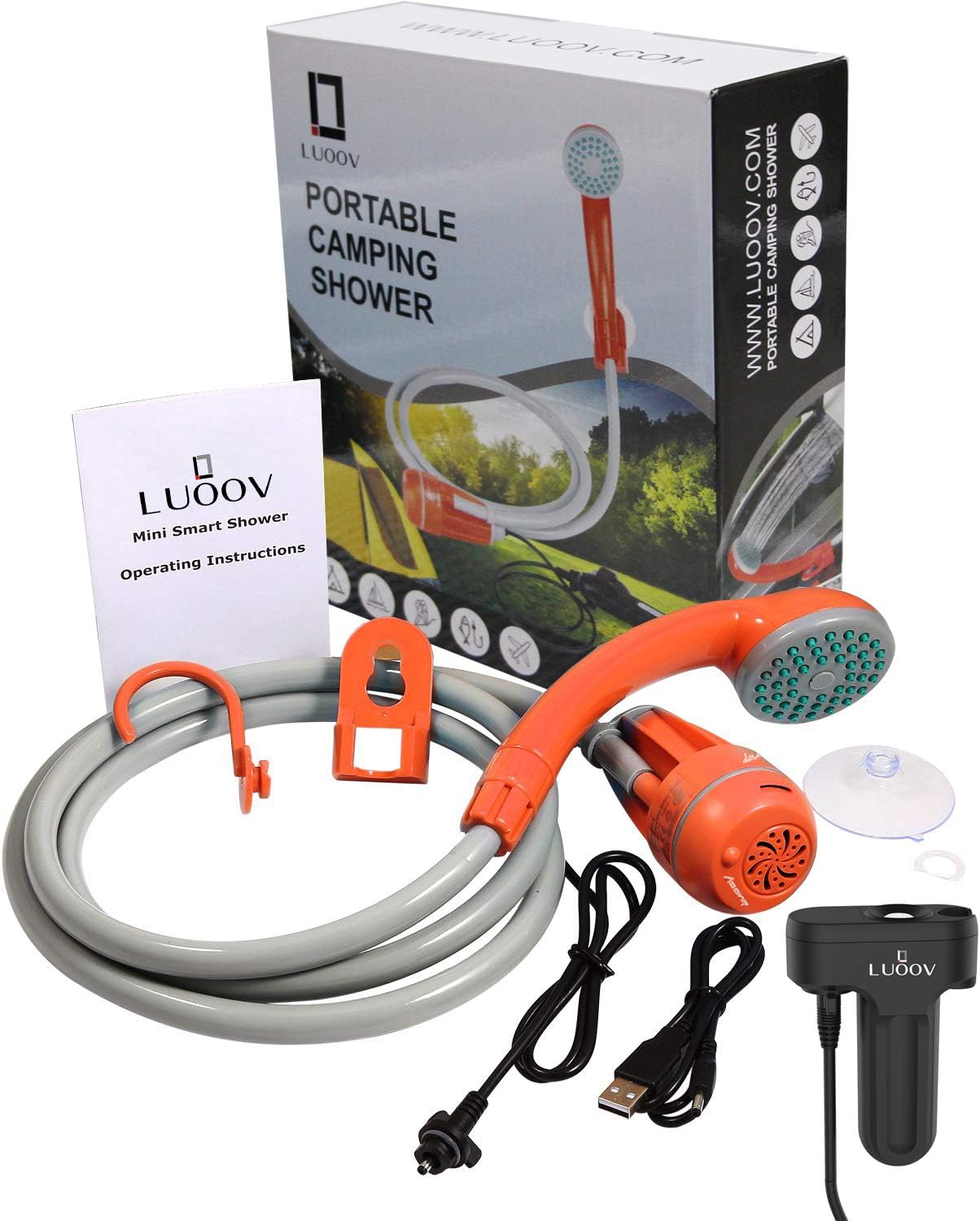 LUOOV [Upgraded] Portable Camping Shower,Compact Shower Pump with USB Rechargeable Battery, Handheld Outdoor Shower Head for Camping, Hiking, Traveling,w/3.7V Pump, 6-Ft Hose,Bidet Head