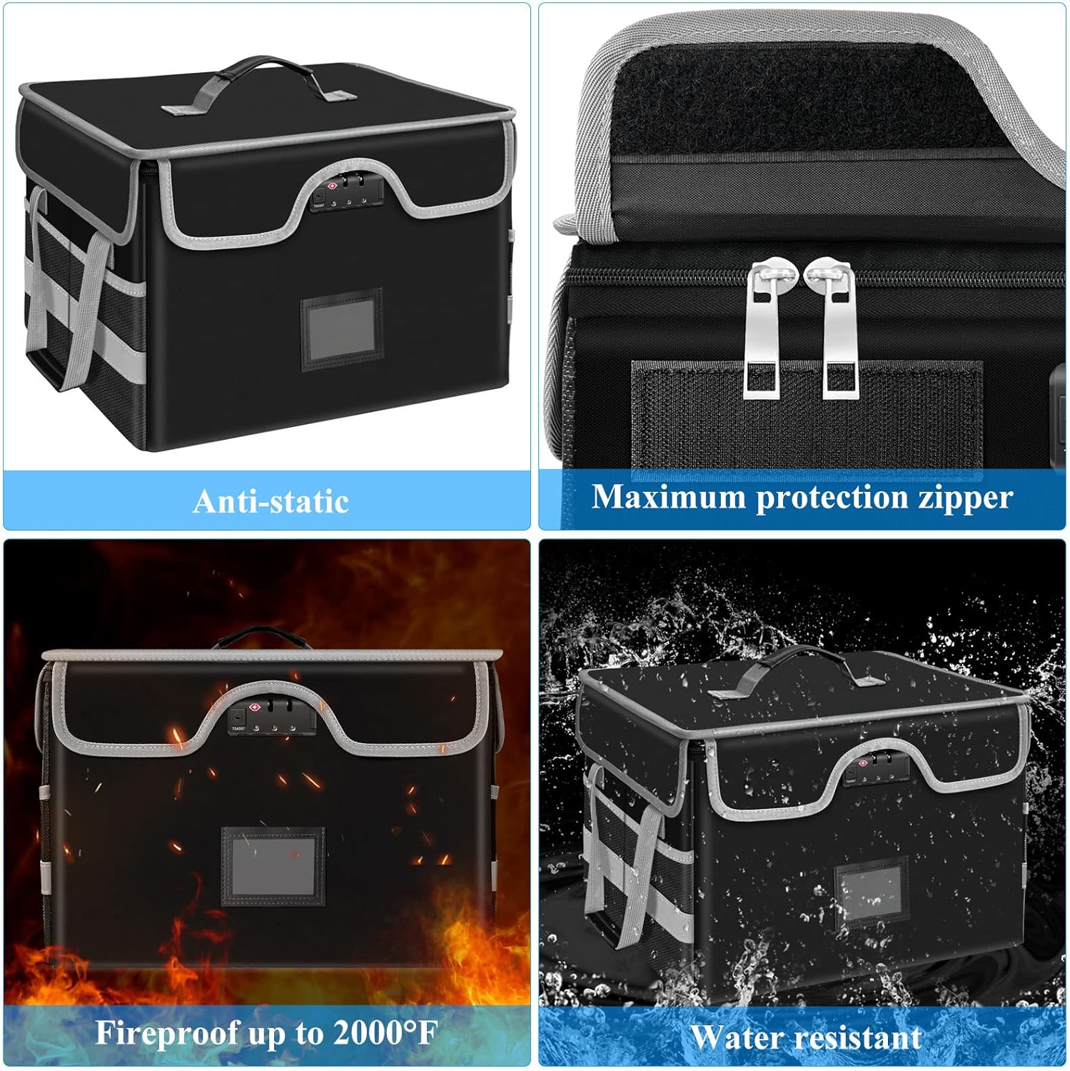 File Box with Lock - Fireproof File Organizer for Hanging Letter/Legal Folders, Collapsible Storage Filing Box with Lid, Portable Fireproof Document Box with Handles for Home/Office Pack of 2