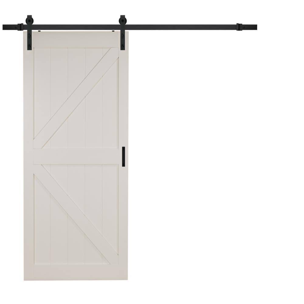 Renin Solid Core Wood K Brace Door Painted White 36-in x 84-in White K-FRAME Prefinished MDF Single Barn Door (Hardware Included