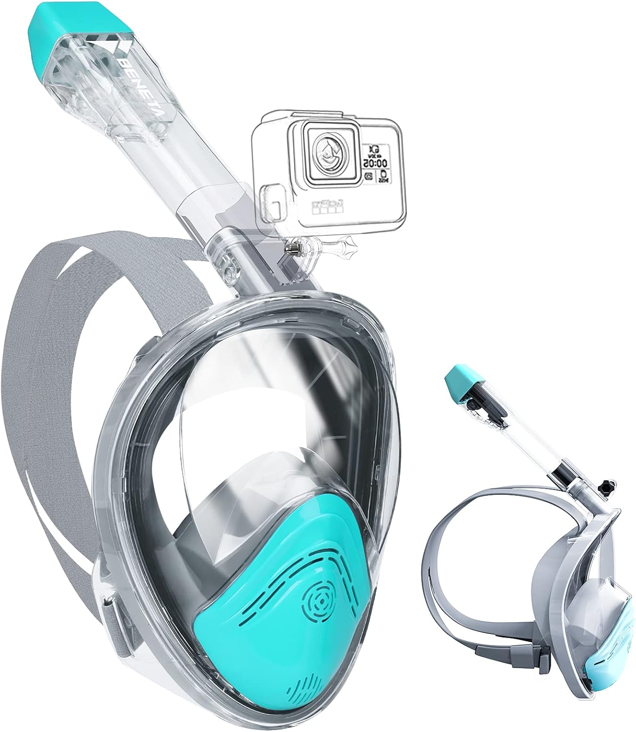 BENETA Snorkel Mask Full Face Snorkel Mask 180° Panoramic Views Snorkeling Mask with Detachable Camera Mount, Independent Exhaust Valve Anti-Leak and Anti-Fog, Snorkeling Gear for Adults Pack of 2