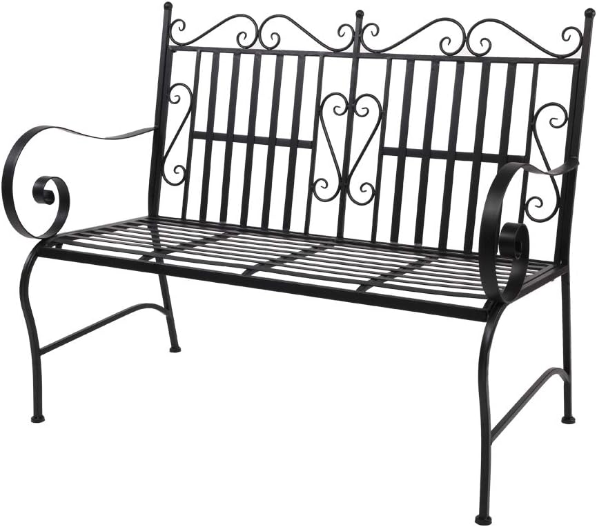 VINGLI Patio Steel Garden Bench with Black Finish, Weather Resistant Patio Metal Bench for Courtyards, Lawns, Balconies, Pools and Beaches Pack of 2